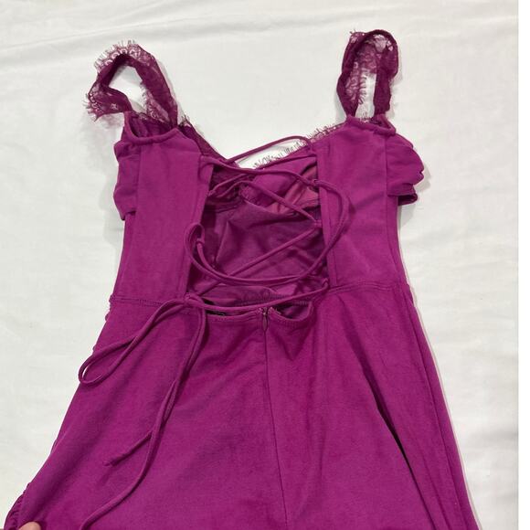 Lucy in the Sky Womens Medium Suede Draped Lace Maxi Dress Magenta Party Club - Picture 9 of 13